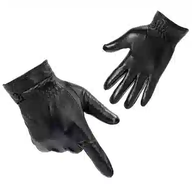 上海故事 时尚加绒加厚外出骑车防风防寒出行防水保暖 羊皮革 绒线手套 男款 黑色