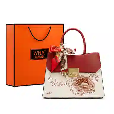 维尼奥 大气国风百合花刺绣小众大容量优雅妈妈 合成革 手提包单肩斜挎包 女款 米白色/杏色