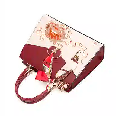 维尼奥 大气国风百合花刺绣小众大容量优雅妈妈 合成革 手提包单肩斜挎包 女款 米白色/杏色