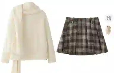 东鲸岁时记 学院风宽松韩系穿搭针织衫格纹气质半身裙裙装套装 女款