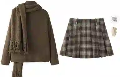 东鲸岁时记 学院风宽松韩系穿搭针织衫格纹气质半身裙裙装套装 女款