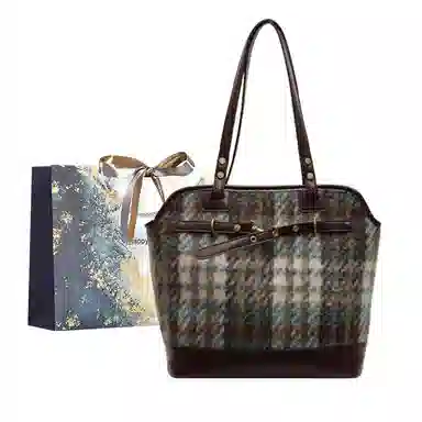 伊曼家 秋冬季休闲通勤 布 单肩包 女款 蓝格/绿格/深蓝格