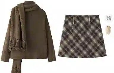 东鲸岁时记 学院风宽松韩系穿搭针织衫格纹气质半身裙裙装套装 女款