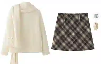 东鲸岁时记 学院风宽松韩系穿搭针织衫格纹气质半身裙裙装套装 女款