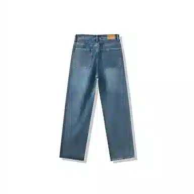 我是大卫 港风复古水洗做旧直筒阔腿裤韩系高级感牛仔裤 男女同款 浅蓝色