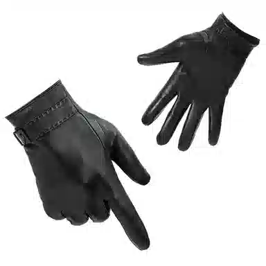 上海故事 时尚加绒加厚外出骑车防风防寒出行防水保暖 羊皮革 绒线手套 男款 黑色