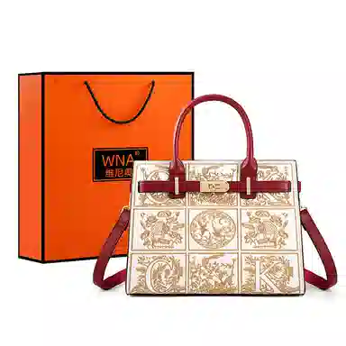 维尼奥 大气国风百合花刺绣小众大容量优雅妈妈 合成革 手提包单肩斜挎包 女款 米白色/杏色