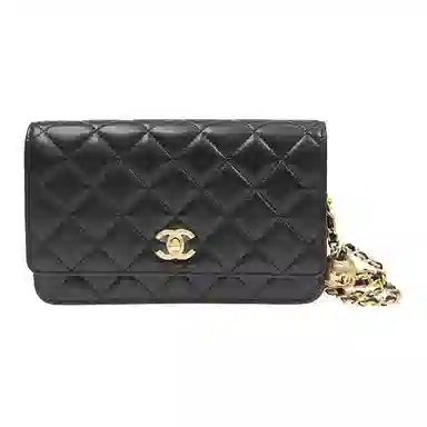 CHANEL 24K Gold Buckle Quilted Chain Bag Black