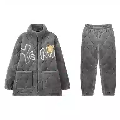 俏霓桐 时尚卡通保暖蓄温加厚长袖长裤可外穿睡衣套装 男款 深灰色