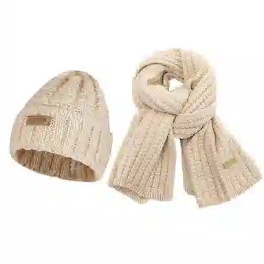 啄木鸟 韩版百搭帽子围巾两件套装加宽加厚保暖防寒肤白显脸小文艺氛围感 腈纶 绒线帽 男女同款情侣款