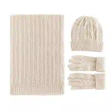 上海故事 新款针织三件套亲肤保暖百搭多色选择礼盒包装 聚酯纤维 绒线围巾 女款