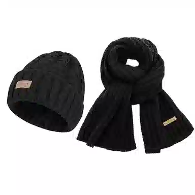 啄木鸟 韩版百搭帽子围巾两件套装加宽加厚保暖防寒肤白显脸小文艺氛围感 腈纶 绒线帽 男女同款情侣款