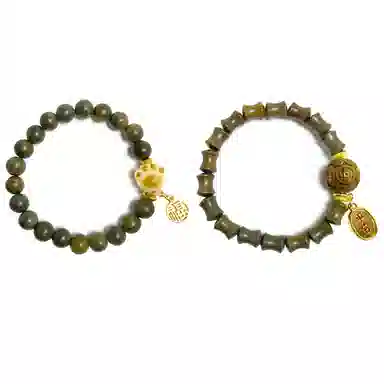 耳玺 国潮新中式复古文玩盘玩考试考公考研上岸转运珠 绿檀 手串 男女同款情侣款