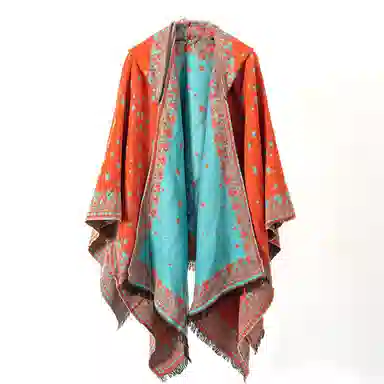 山一丸 开叉秋冬民族风加厚保暖披风外搭 仿羊绒 披肩 女款