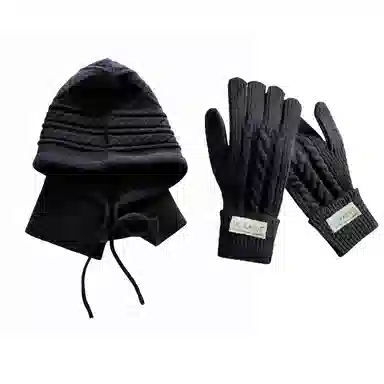 北极绒 毛线针织巴拉克拉法帽围脖一体秋冬天护颈保暖时髦二合一两件套 腈纶 绒线帽 男女同款情侣款