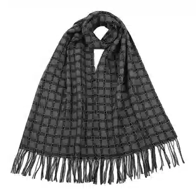 恒源祥 黑灰格加银丝多臂轻缩 山羊绒 披肩 女款