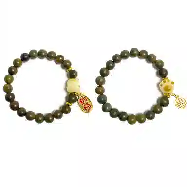 耳玺 国潮新中式复古文玩盘玩考试考公考研上岸转运珠 绿檀 手串 男女同款情侣款