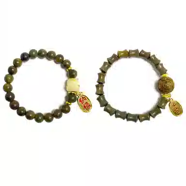 耳玺 国潮新中式复古文玩盘玩考试考公考研上岸转运珠 绿檀 手串 男女同款情侣款