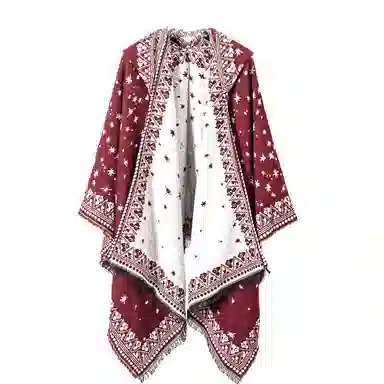 山一丸 开叉秋冬民族风加厚保暖披风外搭 仿羊绒 披肩 女款