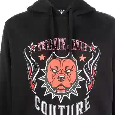Versace Jeans Couture Logo Animal Print Hoodie Black