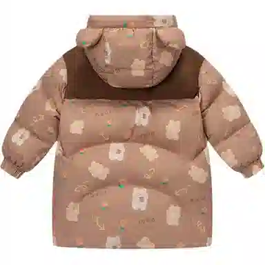 鸭鸭 连帽拉链保暖中长款羽绒服 米棕色调 中小童