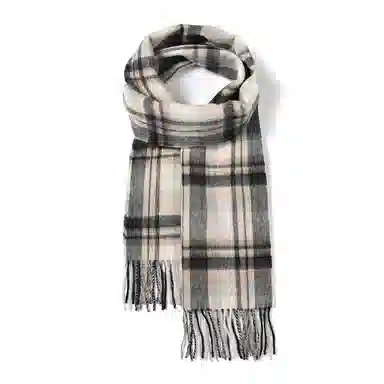 啄木鸟 韩系氛围感简约黑白条纹 秋冬季防寒保暖骑行双面英伦风格子 绵羊毛 绒线围巾 男女同款情侣款