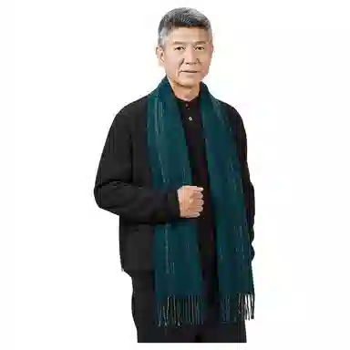 恒源祥 横条保暖 山羊绒 绒线围巾 男款