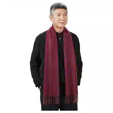 恒源祥 横条保暖 山羊绒 绒线围巾 男款