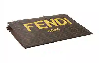 Fendi Large Logo Flat Leather Clutch Brown