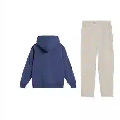 中国李宁 字母刺绣休闲连帽套头长袖上衣纯色直筒休闲长裤卫衣套装 男女同款 深航舰蓝