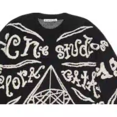 Acne Studios Crew Neck Printed Knit Sweater Black