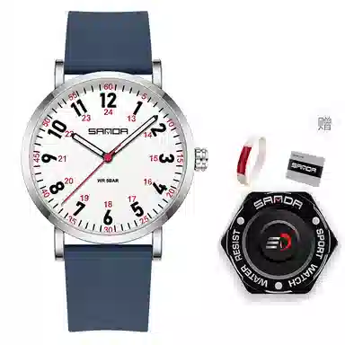 三达简约时尚考生专用静音走时超薄表壳 石英机芯 硅胶表带 国表 男女同款 白色表盘 防水夜光