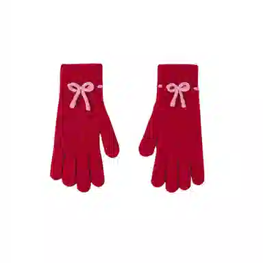 北极绒 针织蝴蝶结学生可爱韩版秋冬季骑行保暖漏露指触屏潮流百搭 聚酯纤维 绒线手套 女款