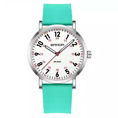 三达简约时尚考生专用静音走时超薄表壳 石英机芯 硅胶表带 国表 男女同款 白色表盘 防水夜光