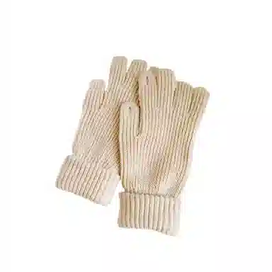 北极绒 韩国克莱因蓝毛线针织可爱冬季加厚保暖可触屏露手指头分指骑车百搭潮流 聚酯纤维 绒线手套 男女同款情侣款