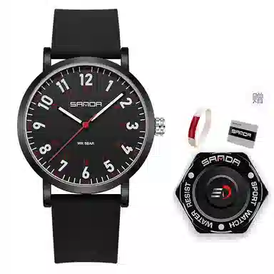 三达简约时尚考生专用静音走时超薄表壳 石英机芯 硅胶表带 国表 男女同款 白色表盘 防水夜光