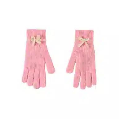 北极绒 针织蝴蝶结学生可爱韩版秋冬季骑行保暖漏露指触屏潮流百搭 聚酯纤维 绒线手套 女款
