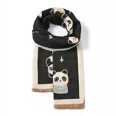啄木鸟 时尚韩系可爱熊猫拼色加宽秋冬加厚保暖防寒骑行甜美百搭 绒线围巾 男女同款情侣款