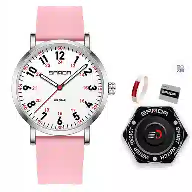 三达简约时尚考生专用静音走时超薄表壳 石英机芯 硅胶表带 国表 男女同款 白色表盘 防水夜光