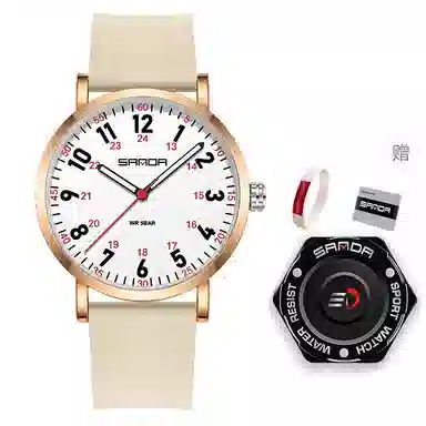 三达简约时尚考生专用静音走时超薄表壳 石英机芯 硅胶表带 国表 男女同款 白色表盘 防水夜光