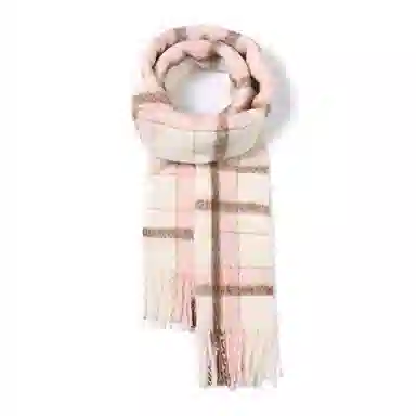 啄木鸟 日落甜心 绵羊毛清新小香风轻奢高级感显肤白奶盐蓝加厚保暖圈圈纱拼色格子百搭 绒线围巾 女款