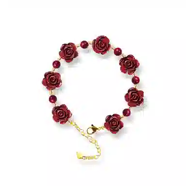 饰伴 瑰丽民花 如意平安扣优雅小众国风手工好运连连心想事成 朱砂 手链 男女同款情侣款