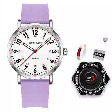 三达简约时尚考生专用静音走时超薄表壳 石英机芯 硅胶表带 国表 男女同款 白色表盘 防水夜光