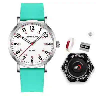 三达简约时尚考生专用静音走时超薄表壳 石英机芯 硅胶表带 国表 男女同款 白色表盘 防水夜光