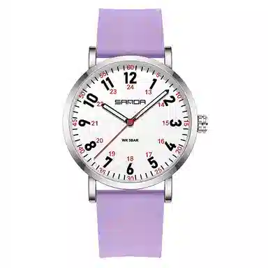 三达简约时尚考生专用静音走时超薄表壳 石英机芯 硅胶表带 国表 男女同款 白色表盘 防水夜光