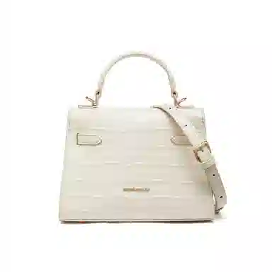 红蜻蜓 高级时髦百搭休闲鳄鱼纹 牛皮 单肩斜挎包 女款 奶白色