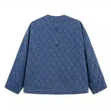 鬼洗 樱桃盘扣菱形格铺牛仔外套 女款 蓝色