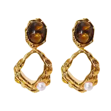 韵系 四季美拉德珍珠 铜镀金 耳环 女款