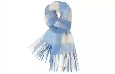 优幽兰 韩系氛围感蓝白格子软糯加厚仿羊绒高中生秋冬季百搭温柔气质保暖流苏两用高级感防寒 绒线围巾 女款