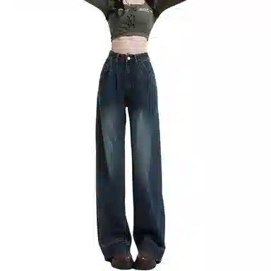 法文箱子 宽松高腰简约牛仔裤 女款 复古蓝